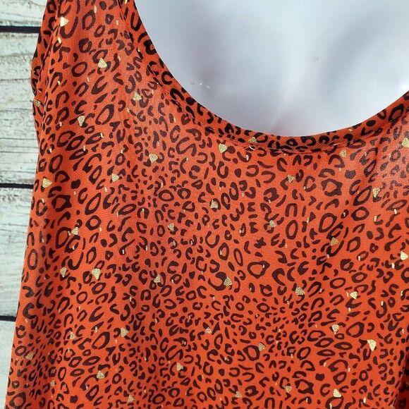 Umgee USA Women’s Small Leopard Print Spaghetti Strap Tank Top Red Gold Metallic - Picture 4 of 8